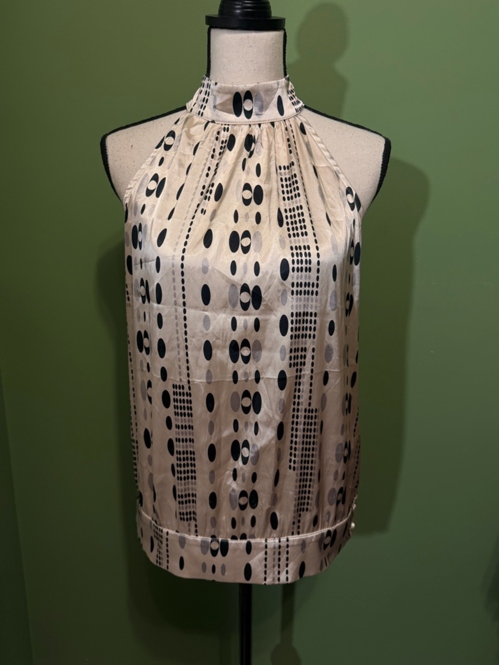 2 for $10 ❤️ Jacob sleevlesss  High-Neck Polka Dot Print Top - Cream/Black